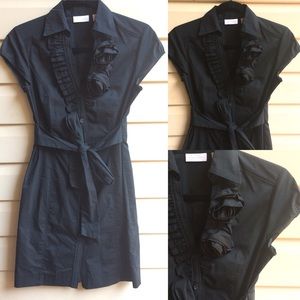New York & Co. Black Shirt Dress With Rosettes XS